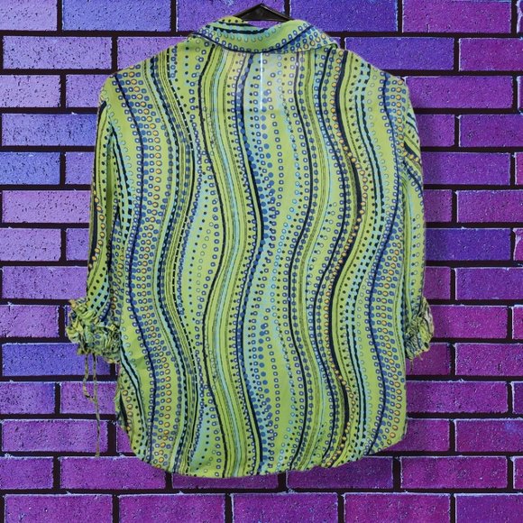 Violet & Claire green & blue button-up blouse, 3/4 sleeve, size Small EUC - Picture 2 of 5